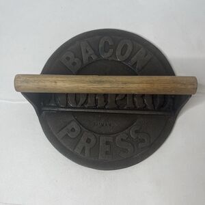 Vintage Norpro Cast Iron Grill Press Bacon Burger Meat Press Wood Handle